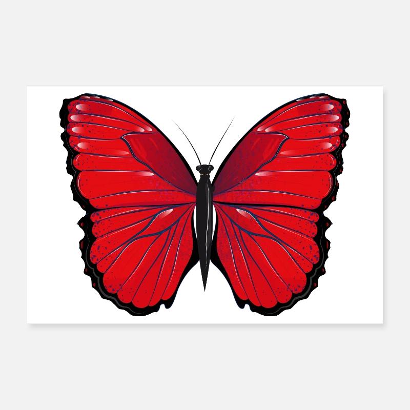 papillon rouge dessiné à la main et coloré Poster 30 x 20 cm