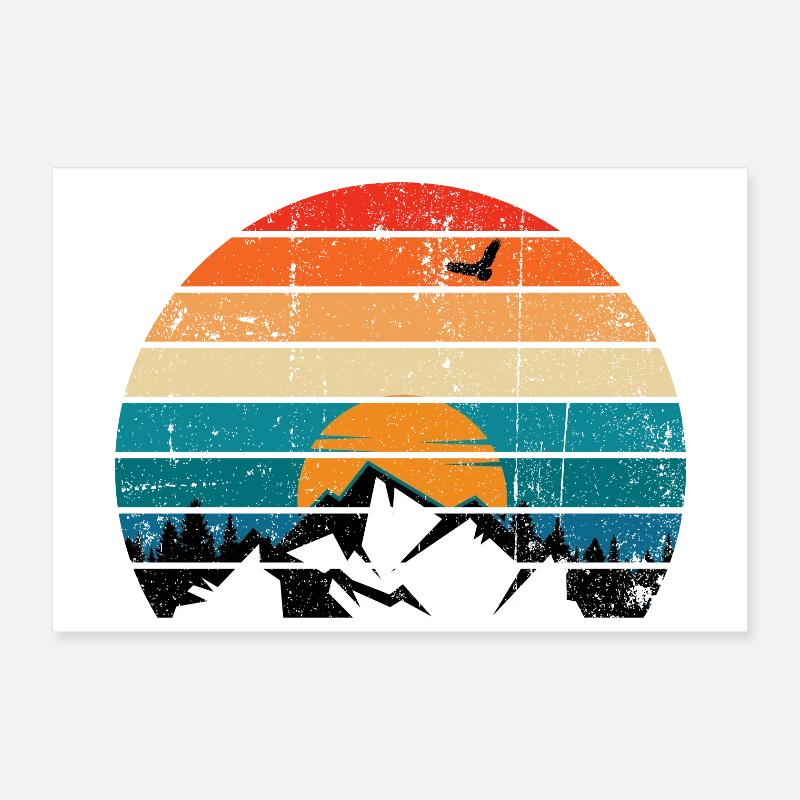 Retro Sunset Peak Silhouette Poster 30x20 cm