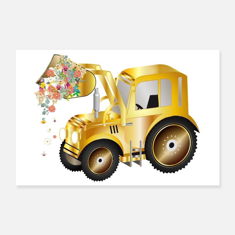 Tractor front loader with blossom flowers and greenery Poster 12" x 8" (30x20 cm)