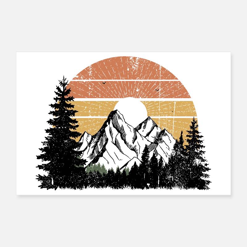 Sunset Mountain Silhouette Design Poster 12" x 8" (30x20 cm)
