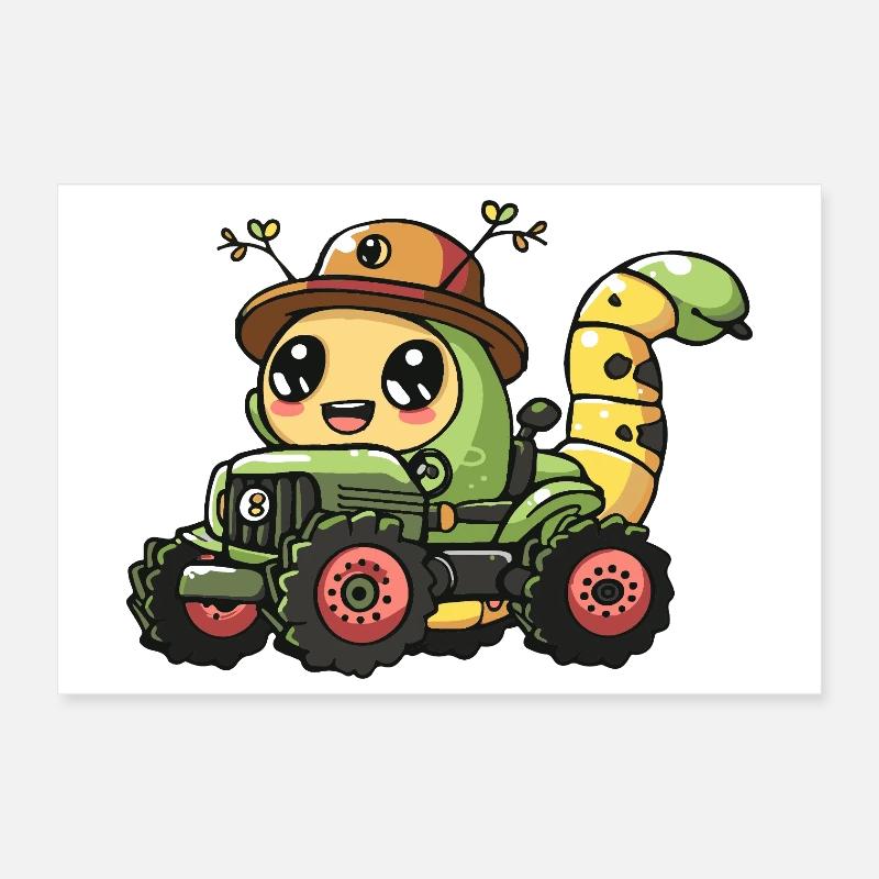 Worm Tractor Farmer Poster 12" x 8" (30x20 cm)