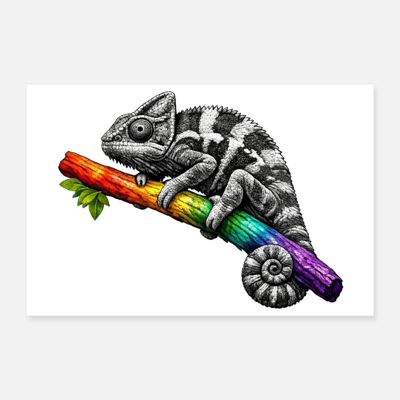 Caméléon arc-en-ciel sur la branche Poster 30 x 20 cm