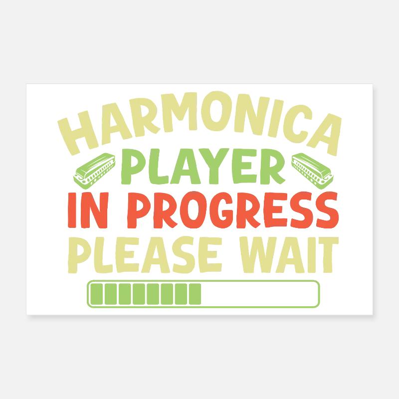 Funny Harmonica Player In Progress Harmonica Poster 30x20 cm