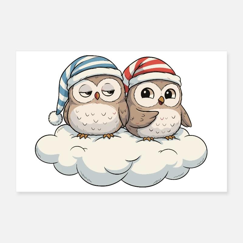 Wolkenduo Eulen mit Zipfelmützen Poster 30x20 cm