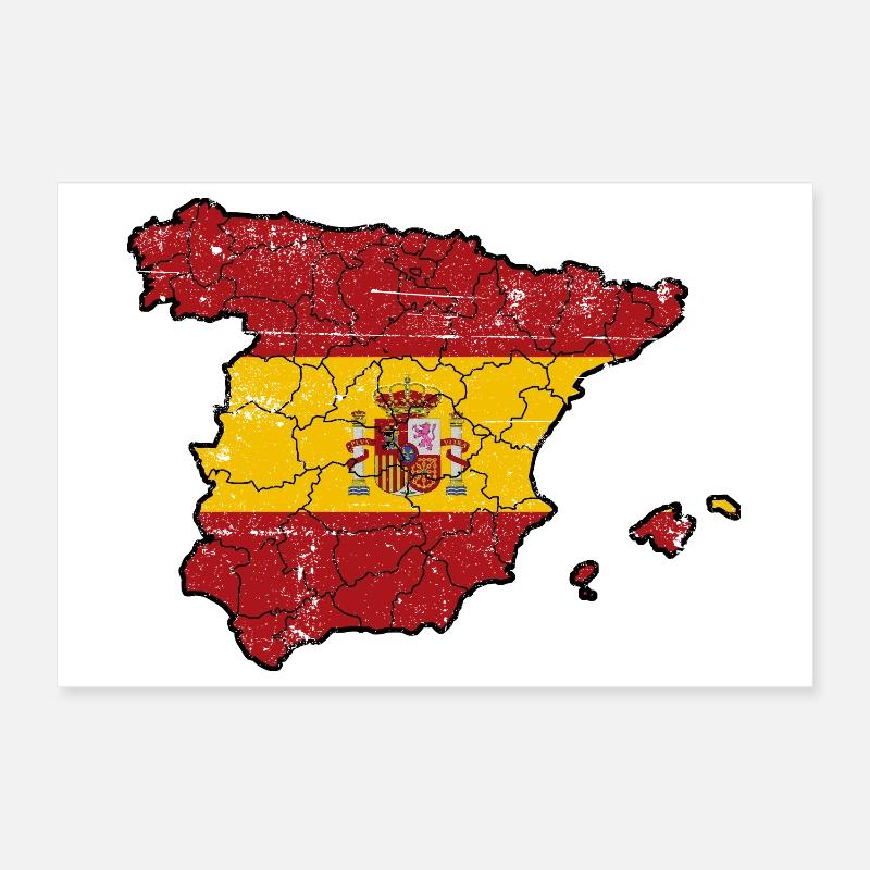 Spain Flag Map Crest Poster 12" x 8" (30x20 cm)