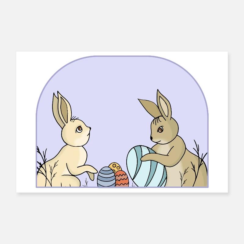 Cute bunnies with eggs Poster 12" x 8" (30x20 cm)
