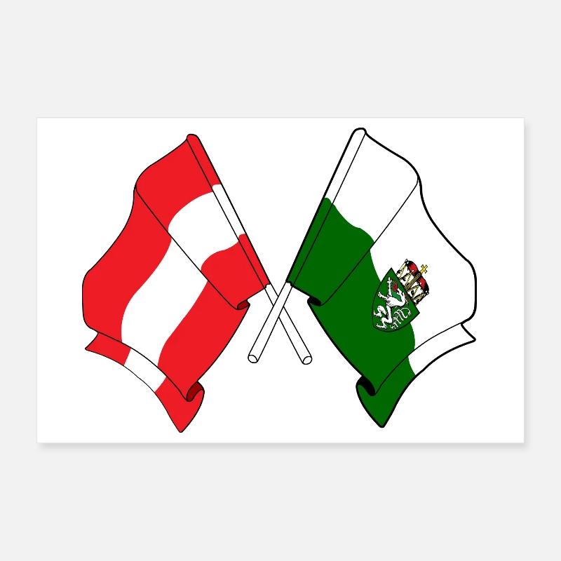 Austria & Styria Crossed Flags Poster 12" x 8" (30x20 cm)