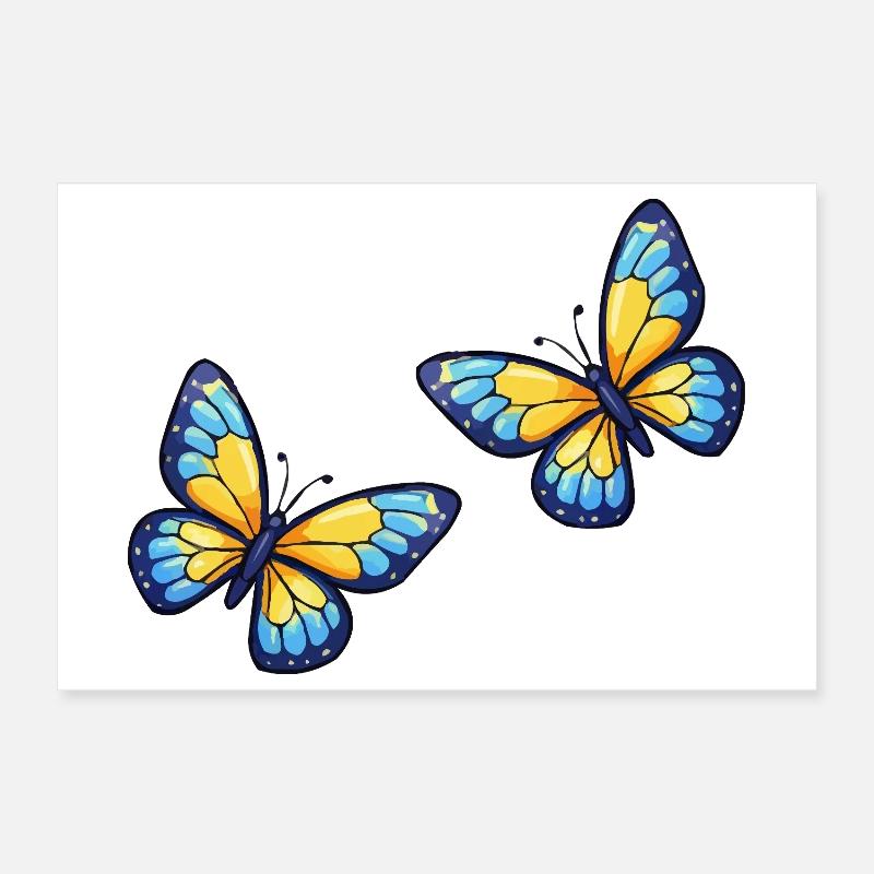 Blue Yellow Butterflies Pattern Poster 12" x 8" (30x20 cm)