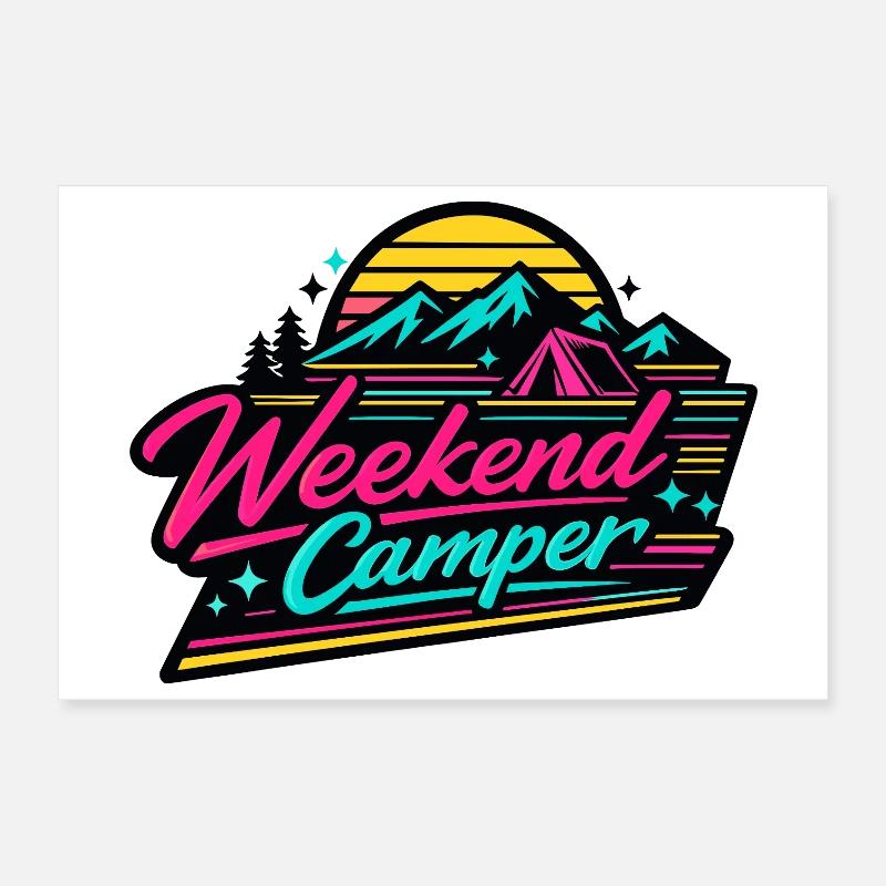Weekend Camper Neon Skyline Poster 30x20 cm
