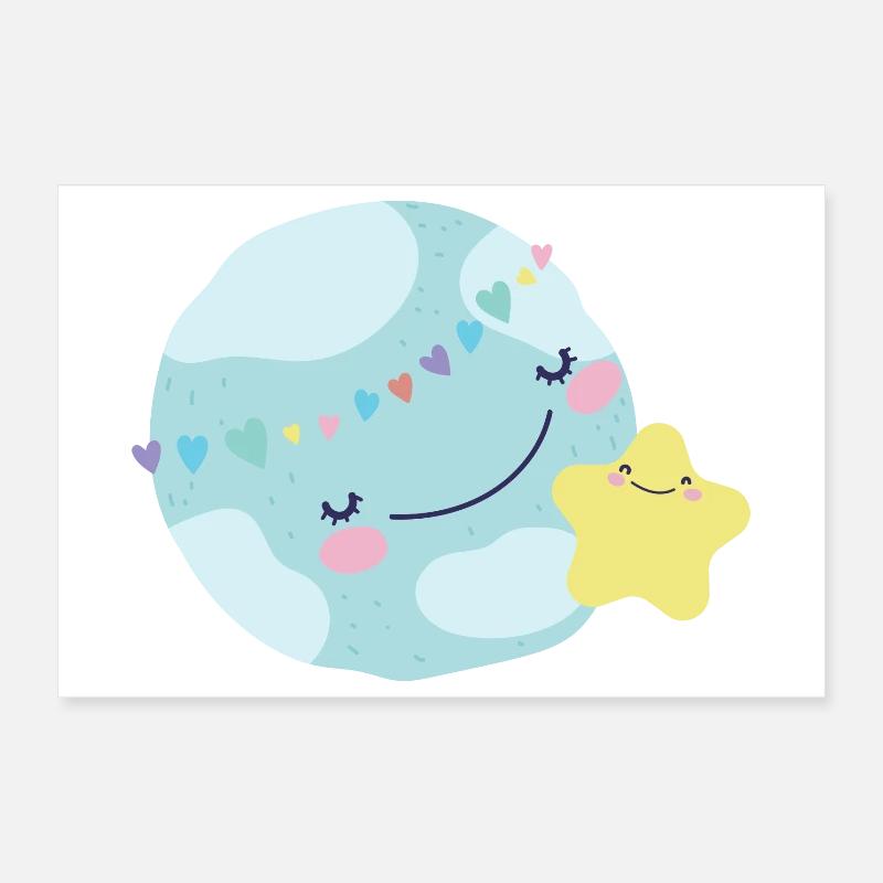 Pastel Planète Coeurs Poster 30 x 20 cm