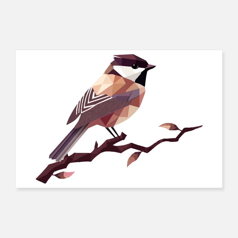 Geometrischer Singvogel – Elegante Polygonkunst Poster 30x20 cm