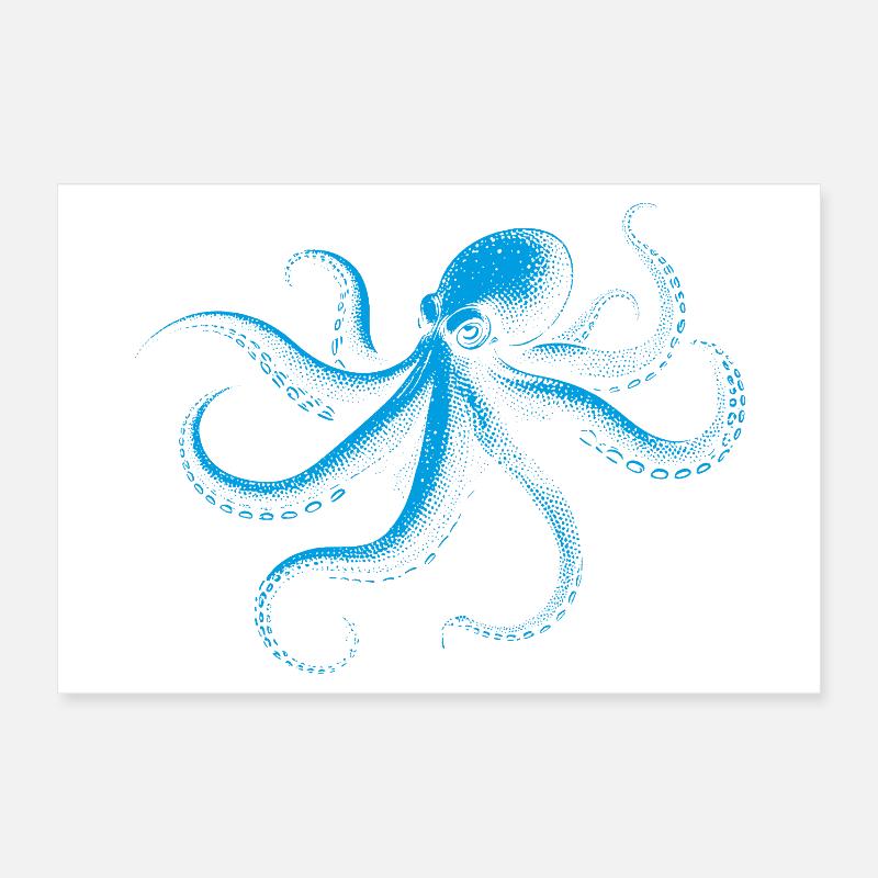 Pieuvre en Monochrome Poster 30 x 20 cm