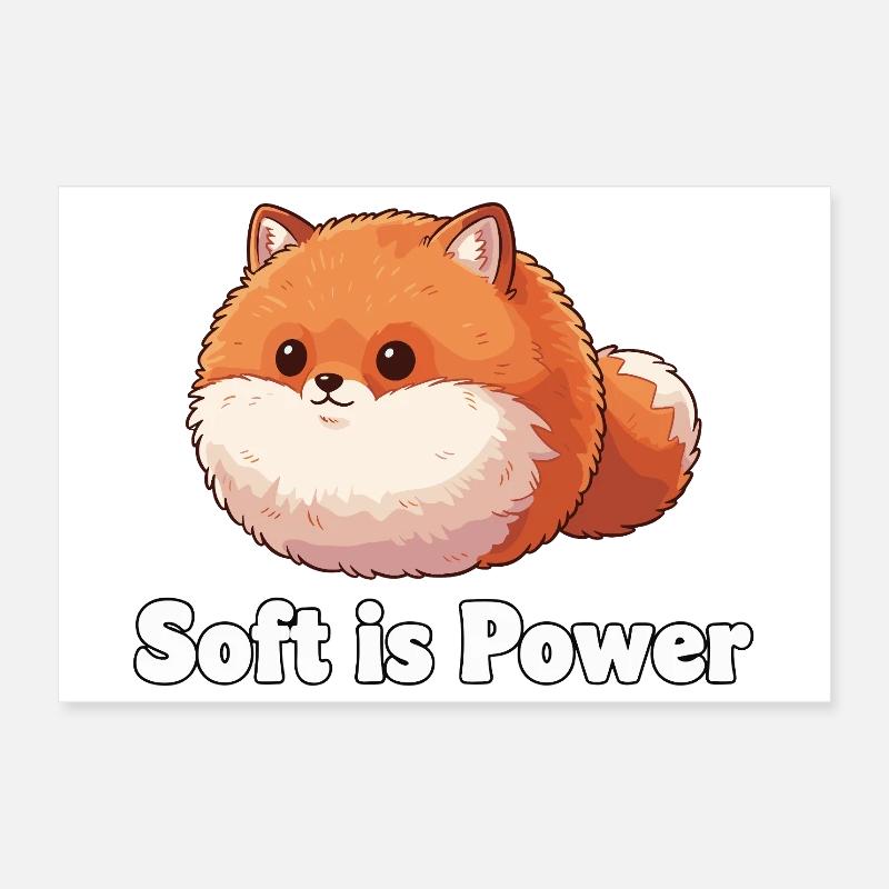 Fluffy panda saying: Soft is power Poster 12" x 8" (30x20 cm)