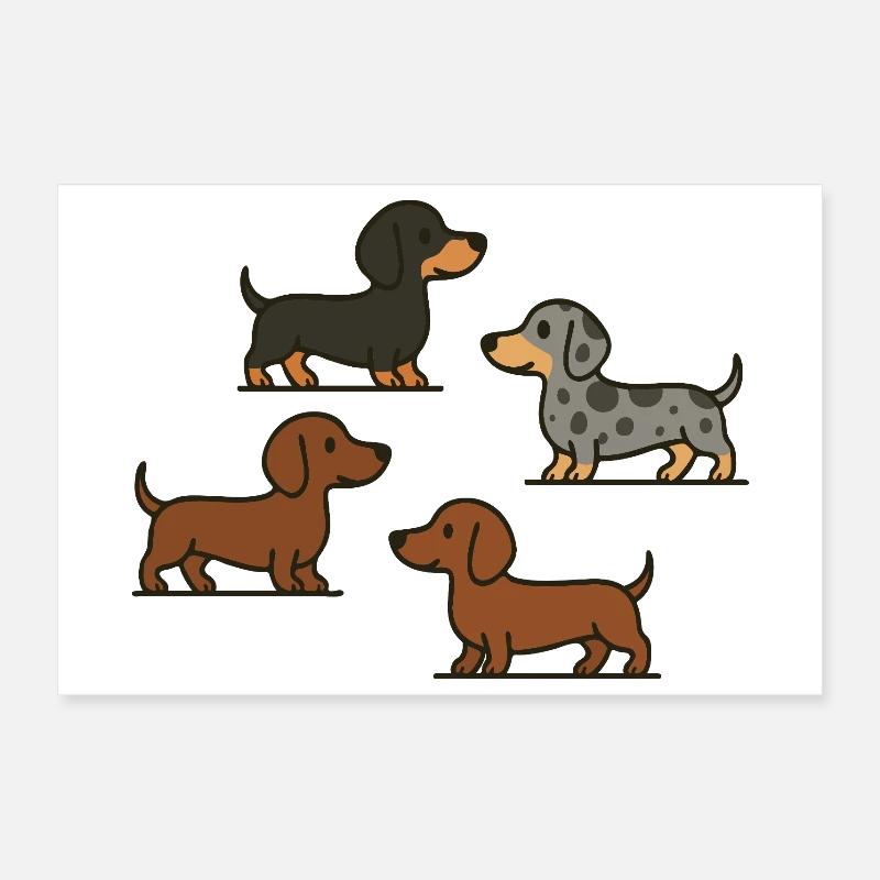 Dachshund Quartett: Spotted & Solid Poster 30x20 cm