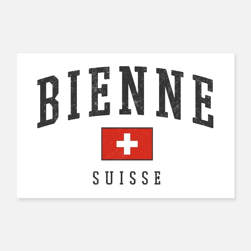 Bienne Suisse Design avec drapeau Poster 30 x 20 cm