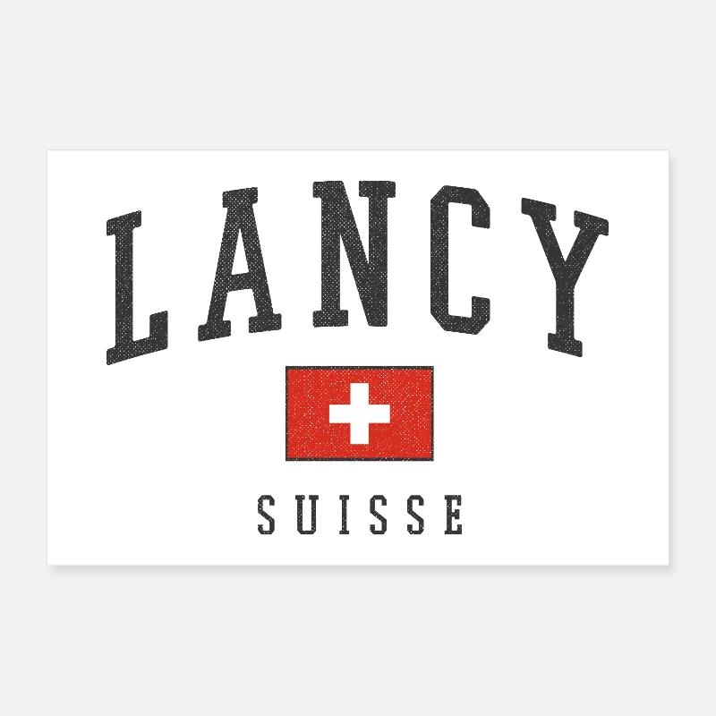 Lancy Suisse Typographie Drapeau Poster 30 x 20 cm