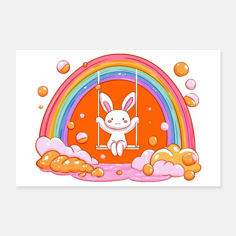 Balançoire arc-en-ciel du Lapin Câlin Poster 30 x 20 cm
