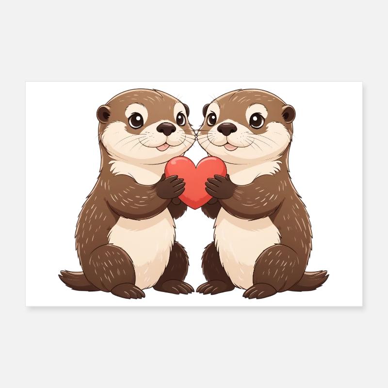 Duo de loutres avec cœur Poster 30 x 20 cm