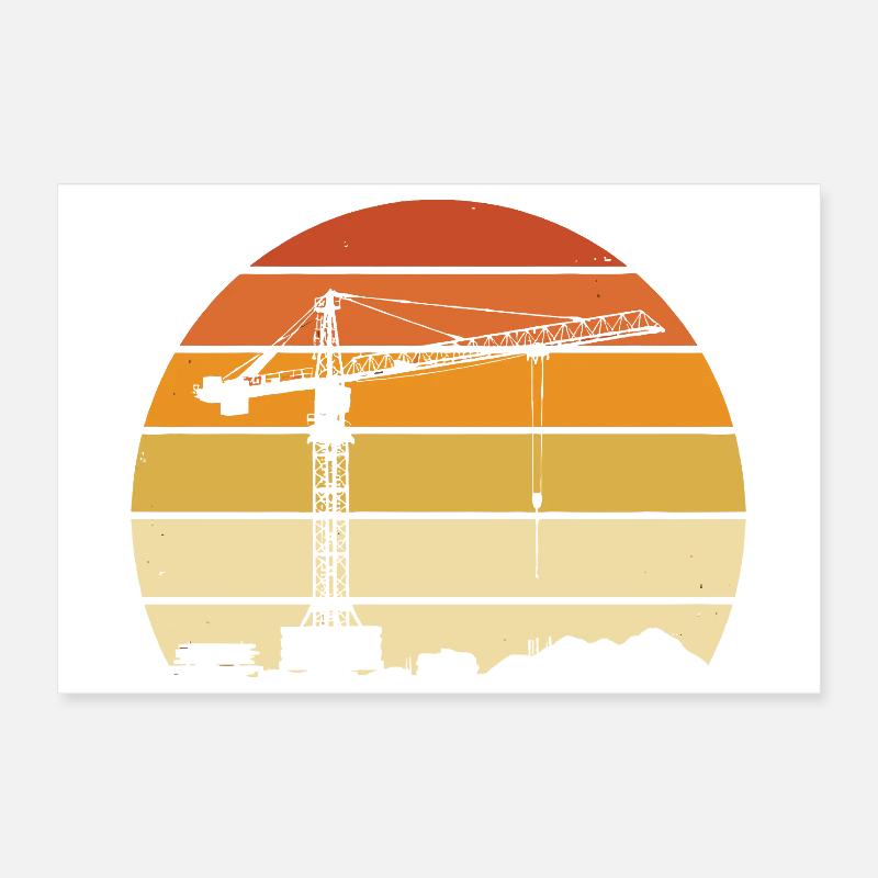 Opérateur de grue Rétro Design – Site de construction et Grue de construction Poster 30 x 20 cm