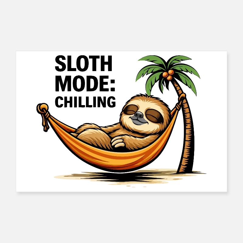 Relaxing Sloth in Tropical Hammock Poster 12" x 8" (30x20 cm)