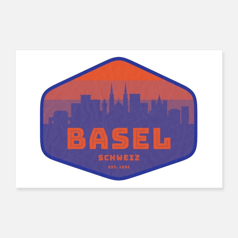 Basel Skyline Retro Abzeichen Poster 30x20 cm