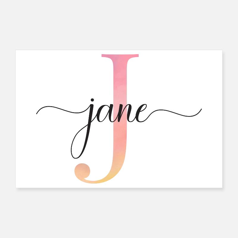 J | Monogramme | Nom | Jane |Aquarelle Poster 30 x 20 cm