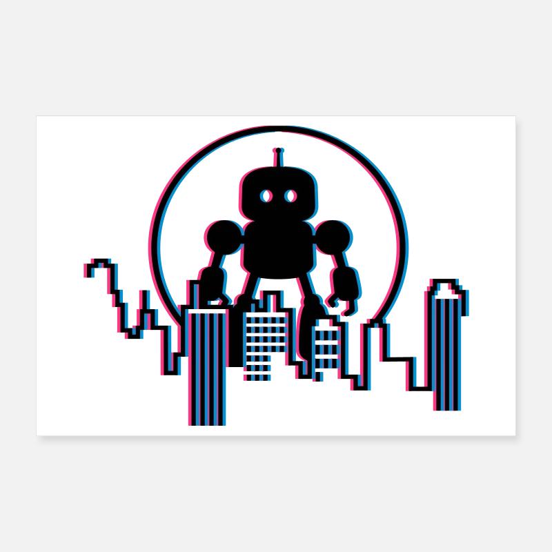 Robot City Skyline – 3D Science-Fi Future Design Poster 30 x 20 cm