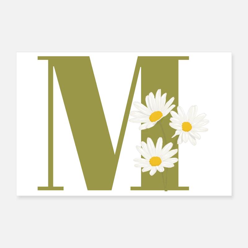 Buchstabe m grüne Gänseblümchen Poster 30x20 cm