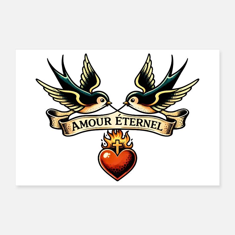Amour Éternel Ailes et Cœur Poster 30 x 20 cm