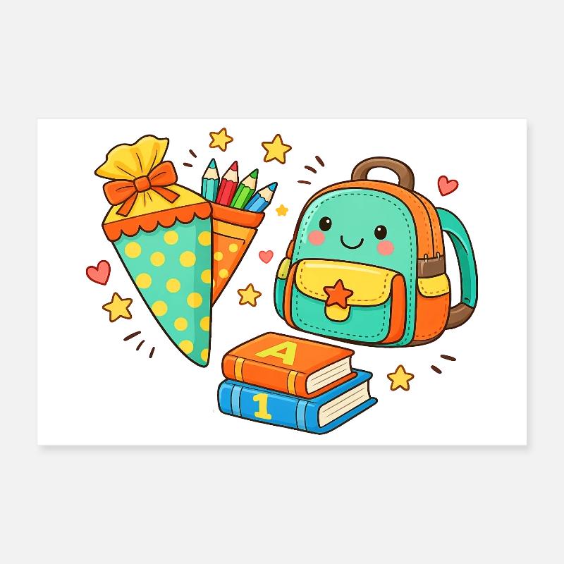 Cozy Back to School Backpack with Pens Poster 12" x 8" (30x20 cm)
