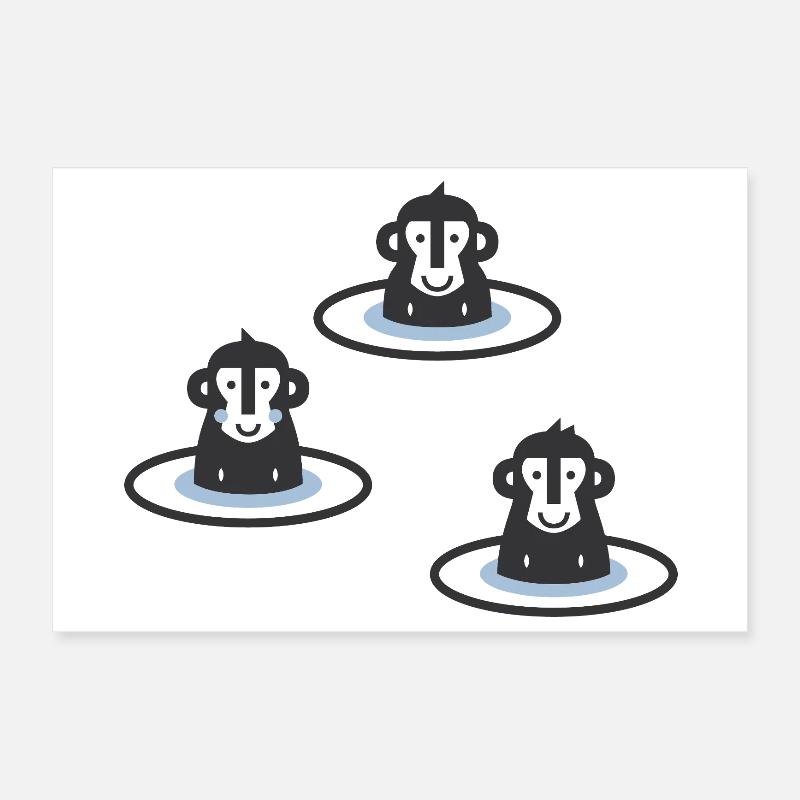 Three Japanese snow monkeys l macaques in onsen l blue Poster 12" x 8" (30x20 cm)
