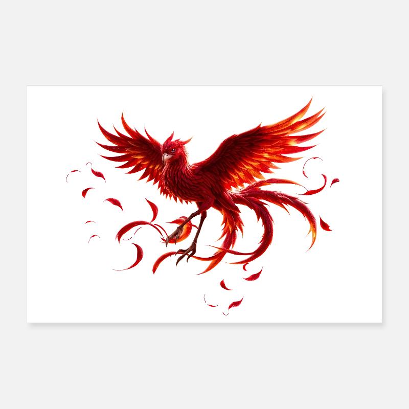 Scarlet Phoenix in flight Poster 12" x 8" (30x20 cm)