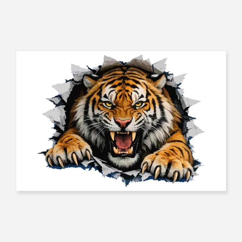 Tiger Breakthrough auf Kleidung Poster 30x20 cm