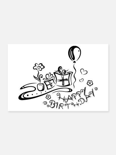 Happy Birthday motif, Congratulations - Poster 12" x 8" (30x20 cm) - white - Front