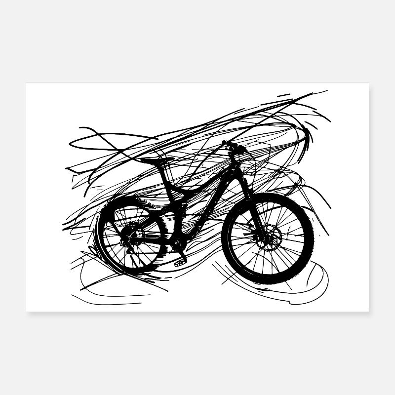 Dessin au trait de vélo Poster 30 x 20 cm