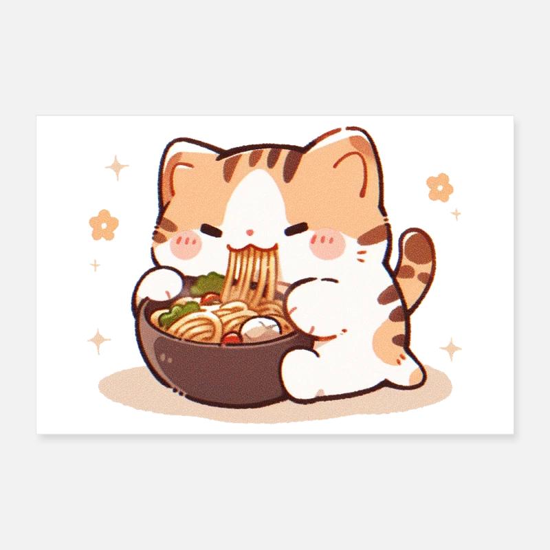 Mème de chat mangeant des spaghettis Poster 30 x 20 cm