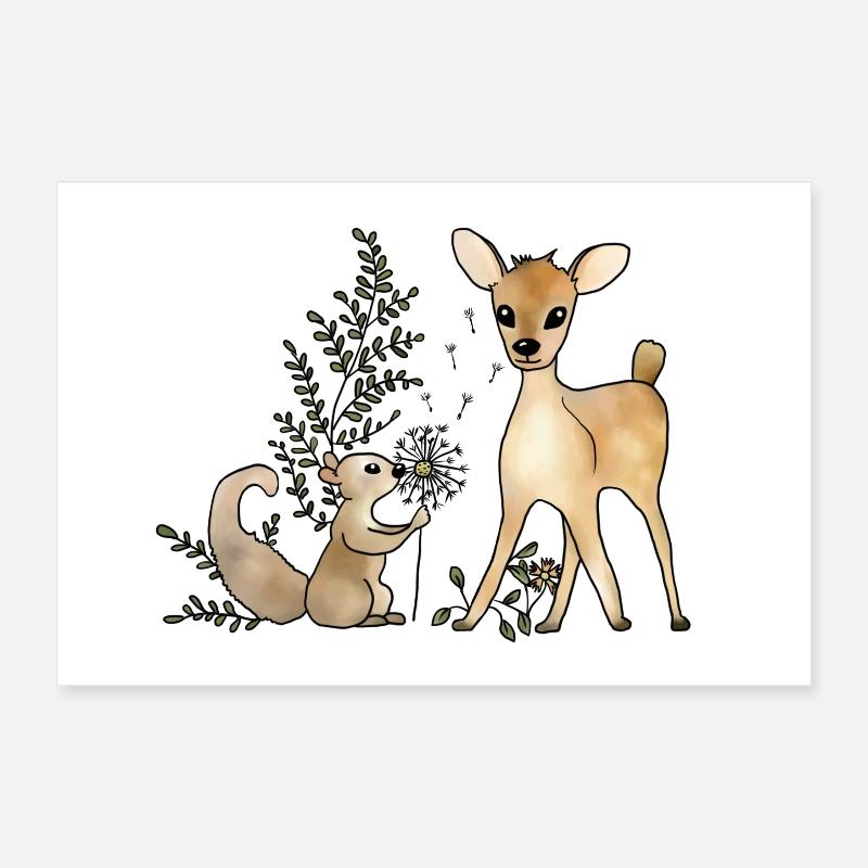 Reh_und_Eichhoernchen Poster 30x20 cm