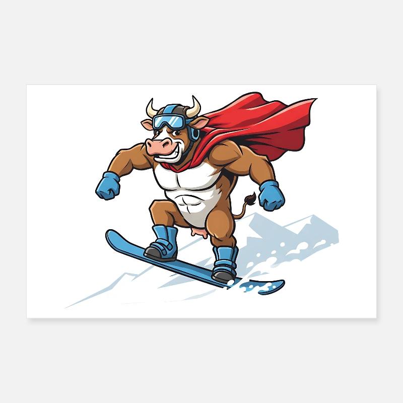 Snowboardender Super Stier Im Schnee Poster 30x20 cm