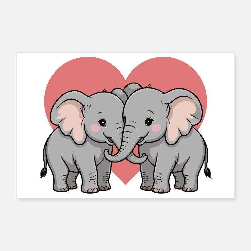 Elefant Paar Herz Poster 30x20 cm