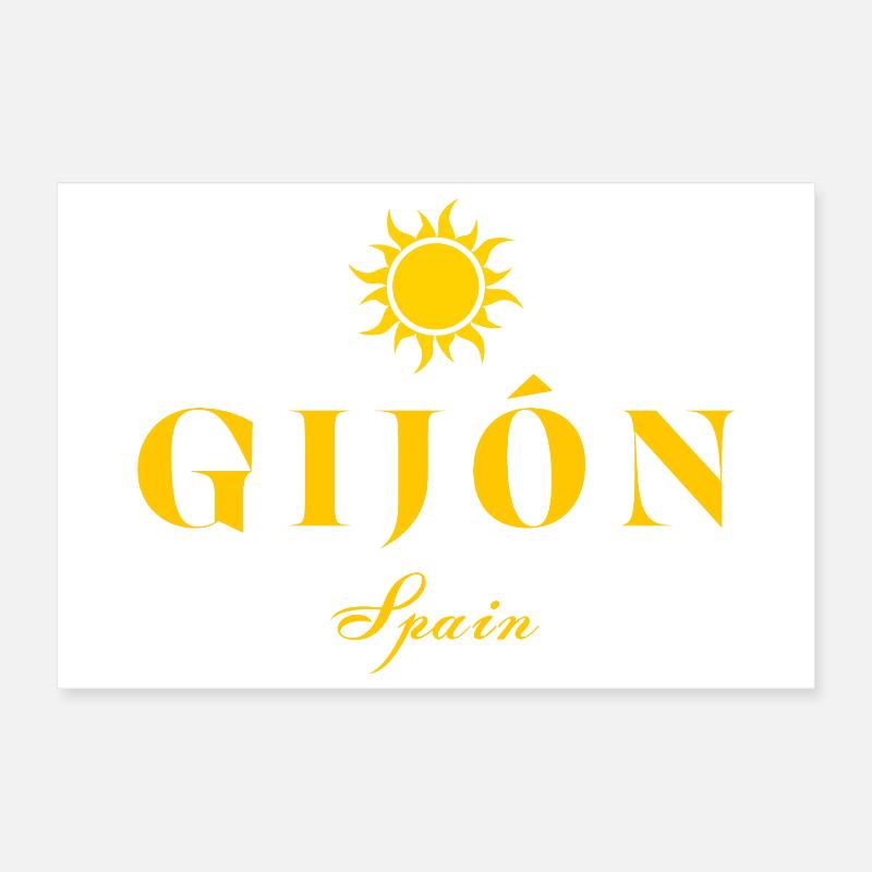 Gijón, Espagne, Soleil, EmlemTypographie Poster 30 x 20 cm