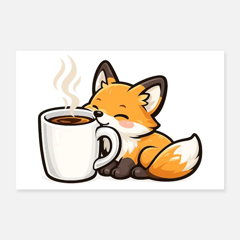 Kuschelfuchs mit Kaffee Poster 30x20 cm