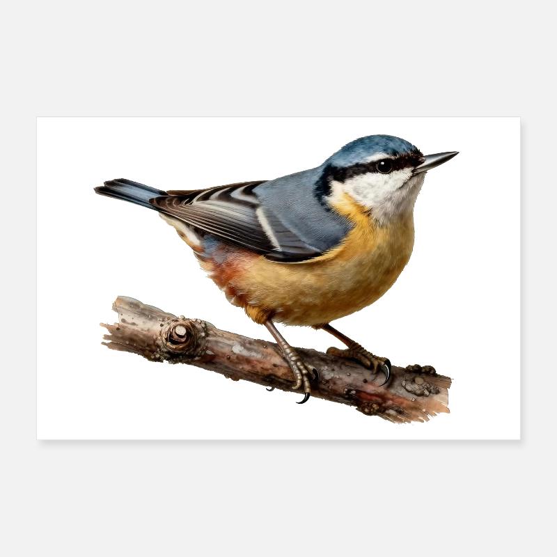 Nuthatch on branch Poster 12" x 8" (30x20 cm)
