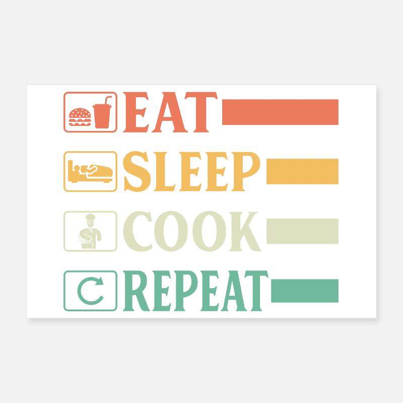 Funny Chef Head Chef Baker Chef Eat Sleep Cook Rep Poster 12" x 8" (30x20 cm)