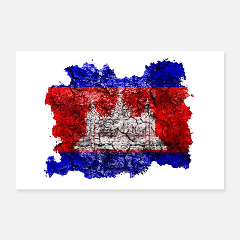 Cambodge Drapeau Vintage Poster 30 x 20 cm