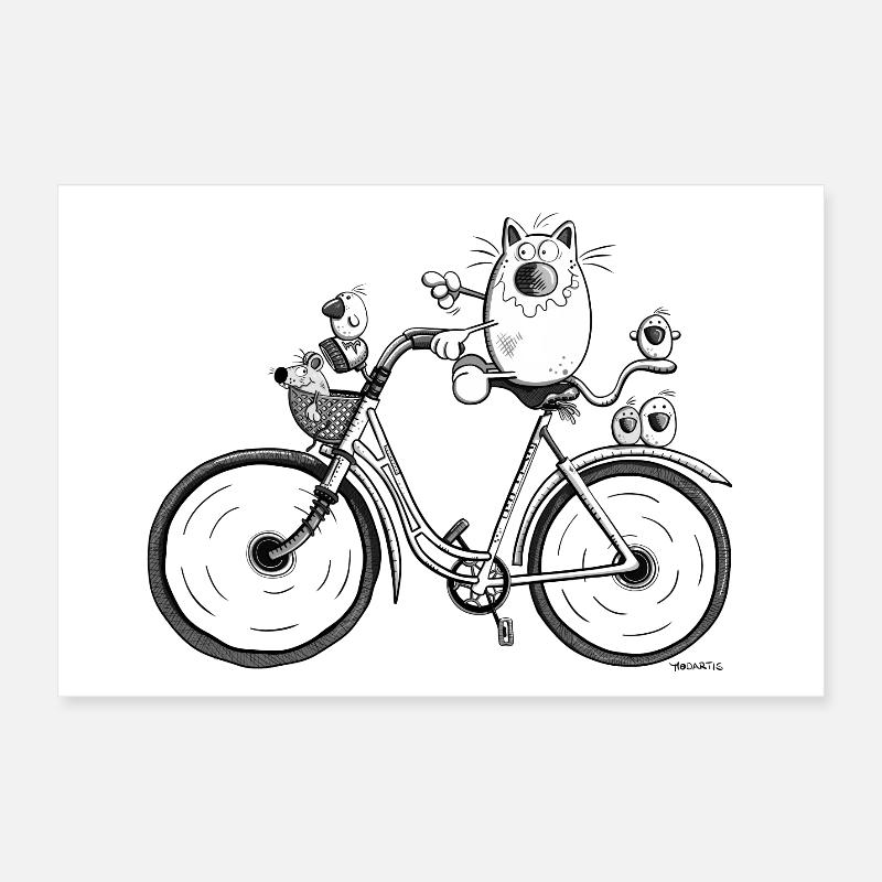 Chat et vélo Poster 30 x 20 cm
