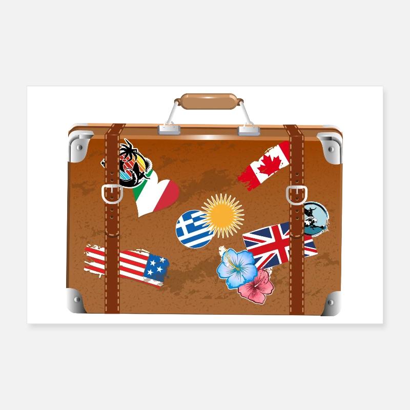 old travel suitcase with stickers from various countries Poster 12" x 8" (30x20 cm)