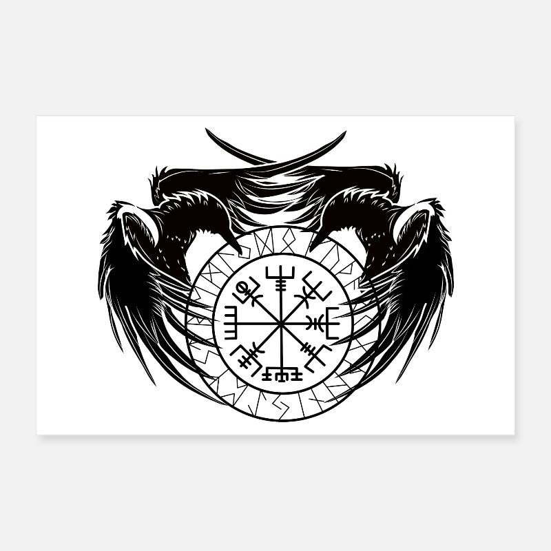 Nordic wolves in the runic circle Poster 12" x 8" (30x20 cm)