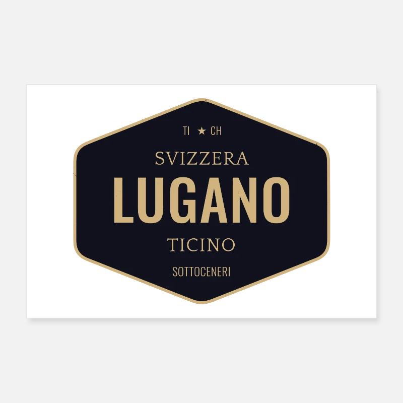 Lugano Abzeichen Gold Navy Poster 30x20 cm