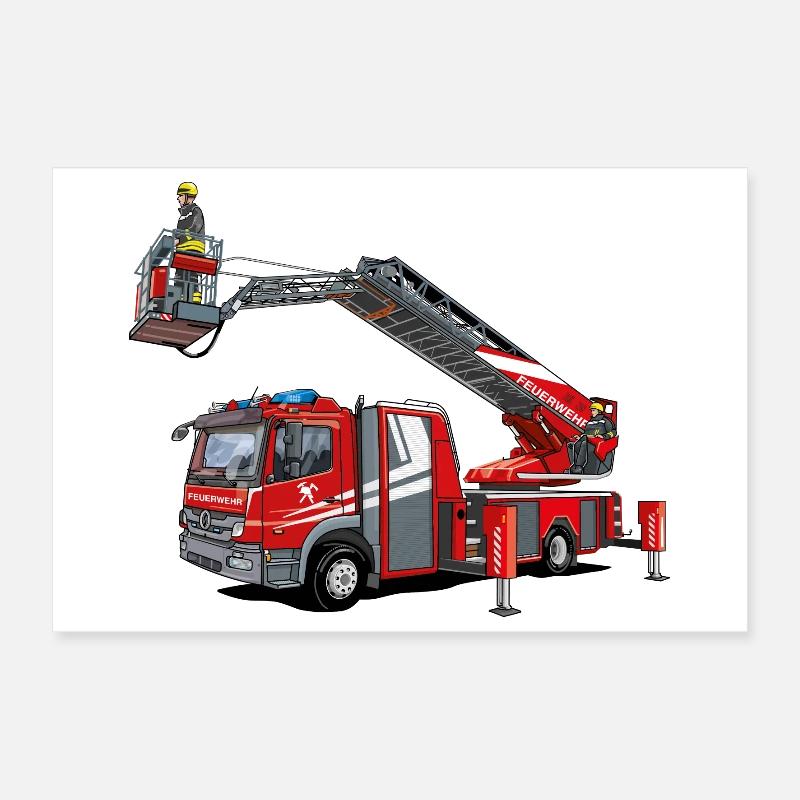 Fire brigade turntable ladder with rescue cage Poster 12" x 8" (30x20 cm)