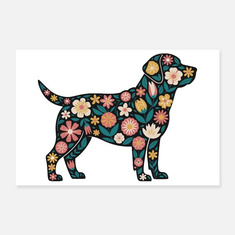 Silhouette de chien fleur Poster 30 x 20 cm